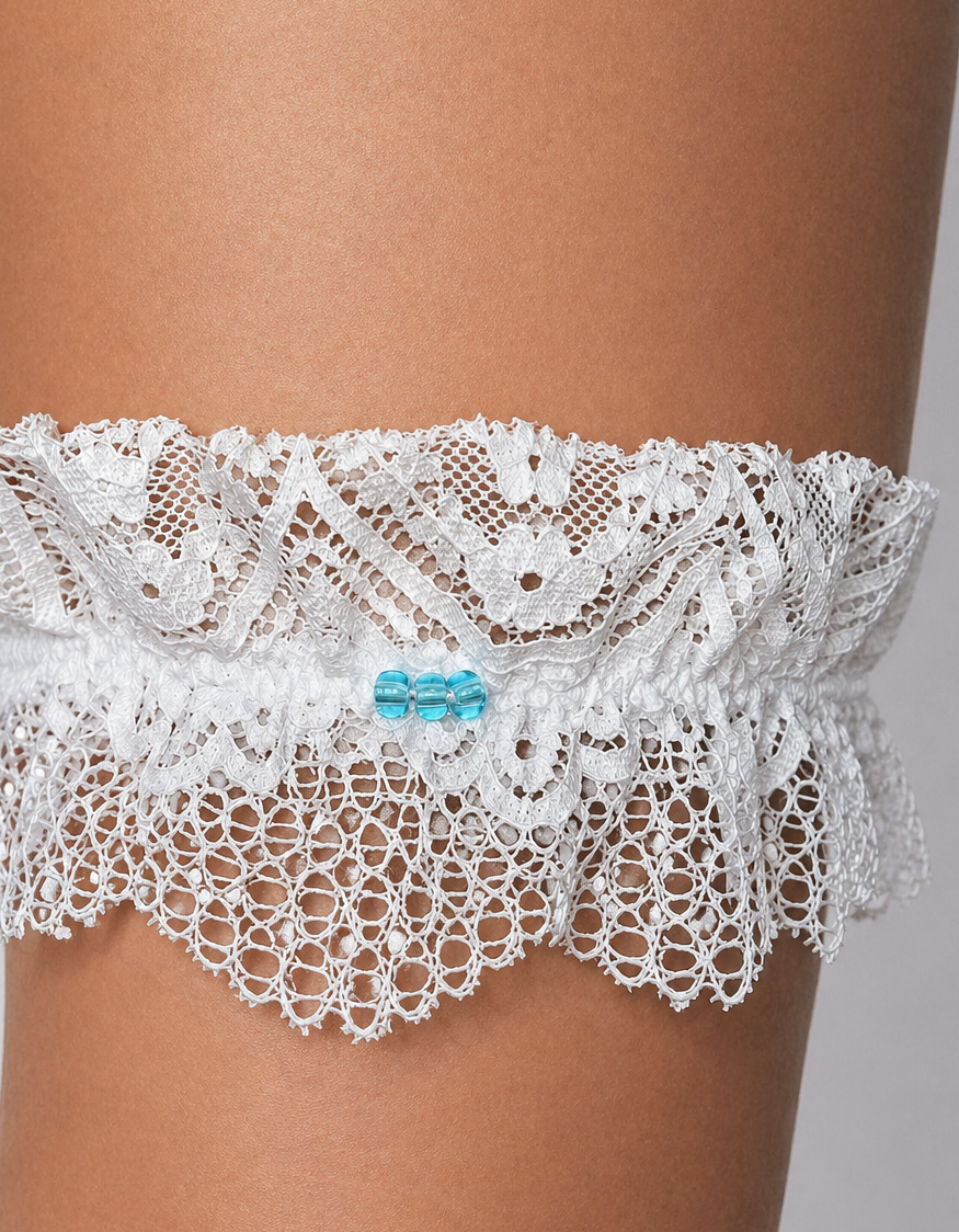 Bridal Garter with Pale Blue Beads