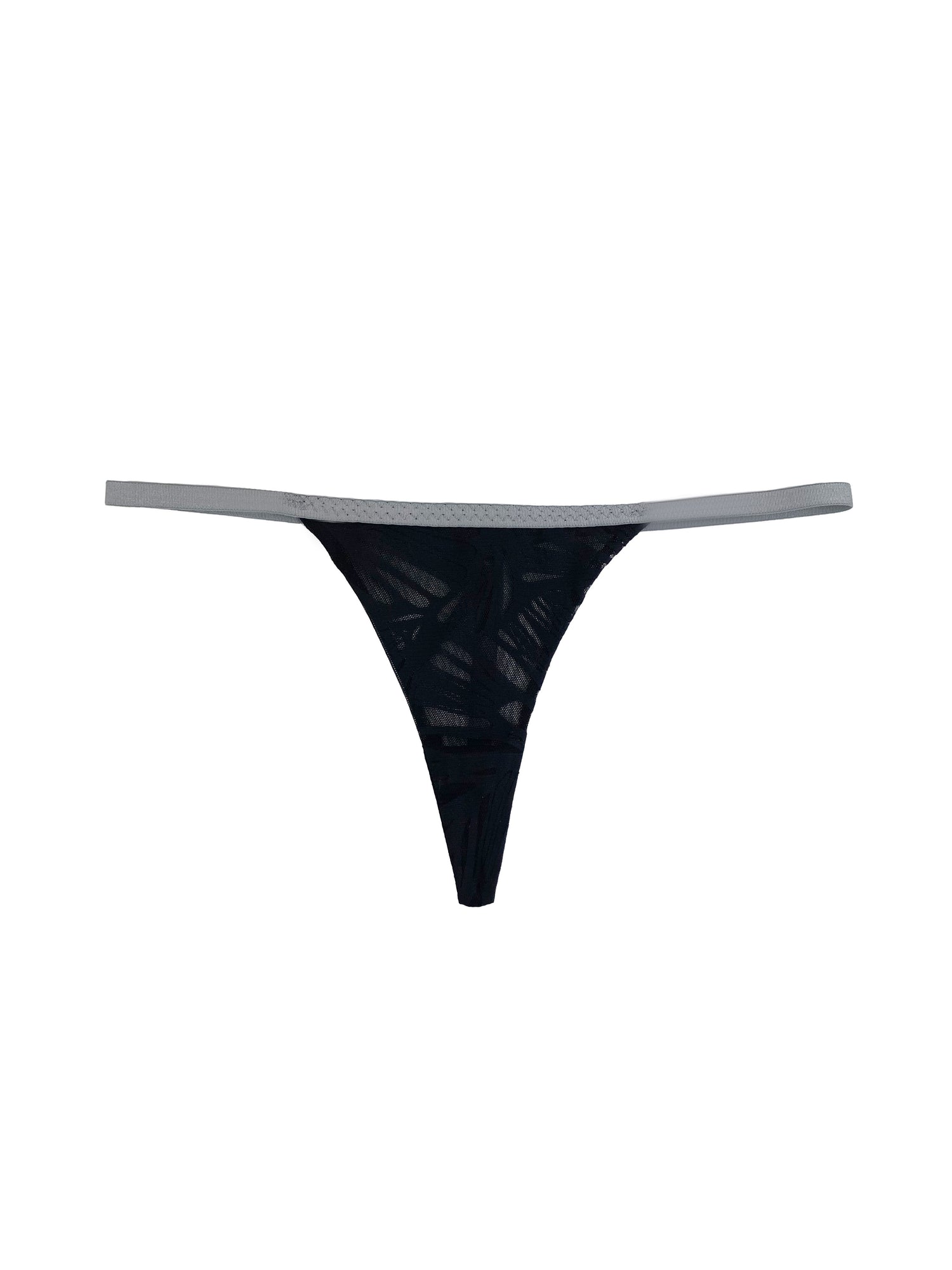 black thong with a gray trim and white background