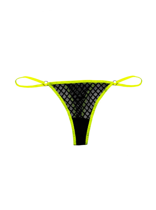 Kaylan Black & Neon Mesh Thong with side straps