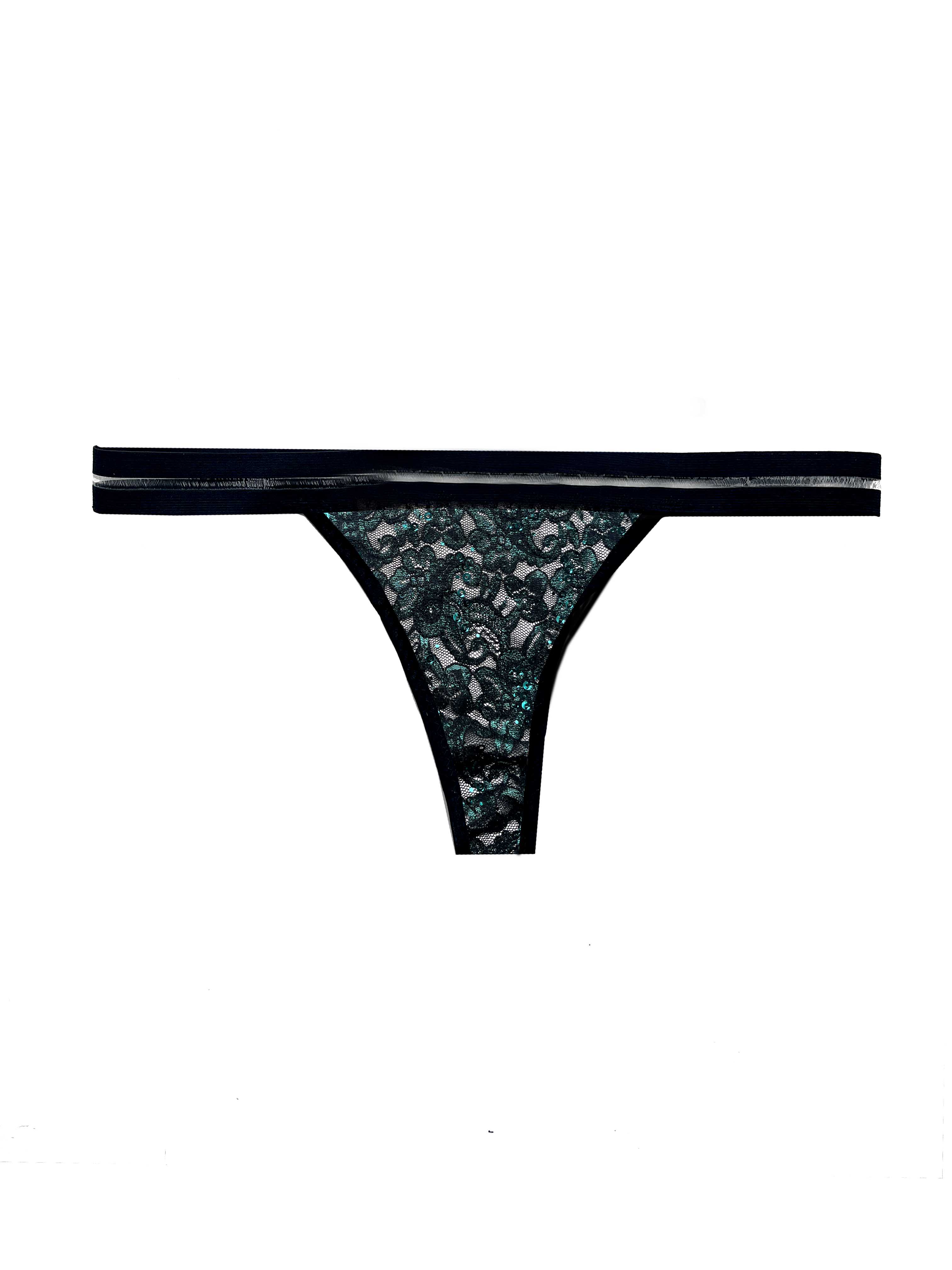 Green Lace Thong with Floral Pattern
