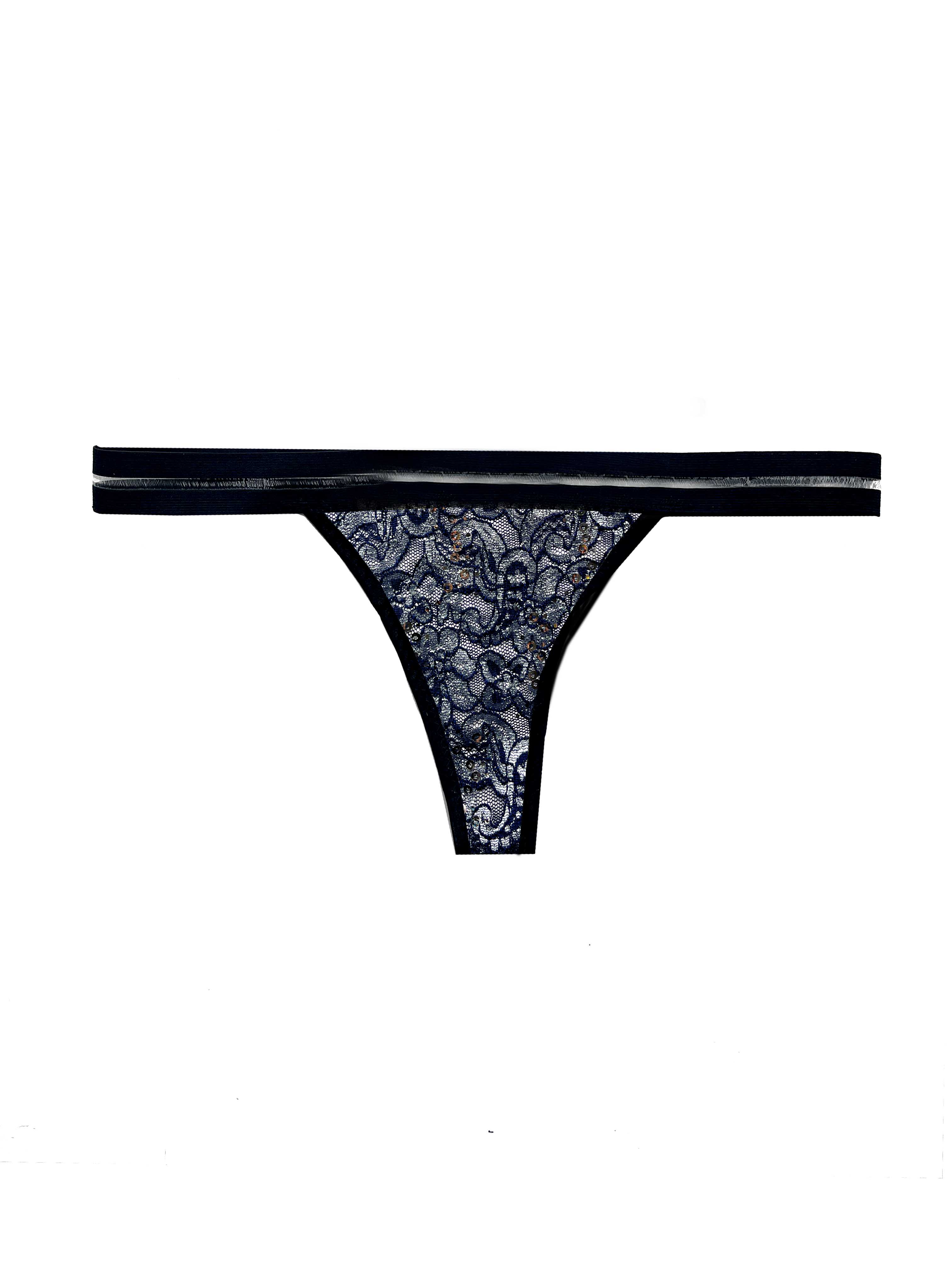 Blue Lace Thong with Floral Pattern