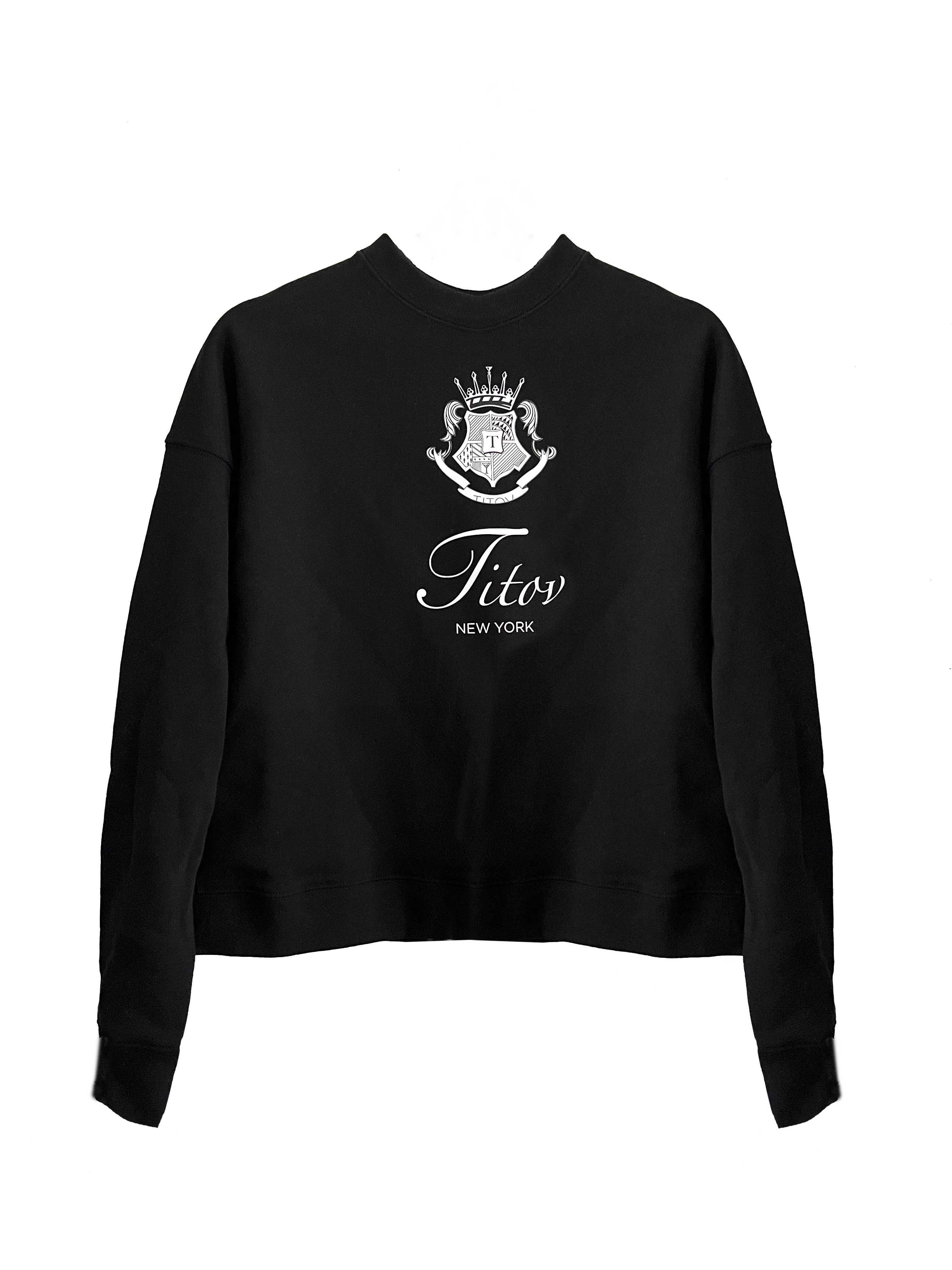 Crest Black Long Sleeve Crew Neck Sweater