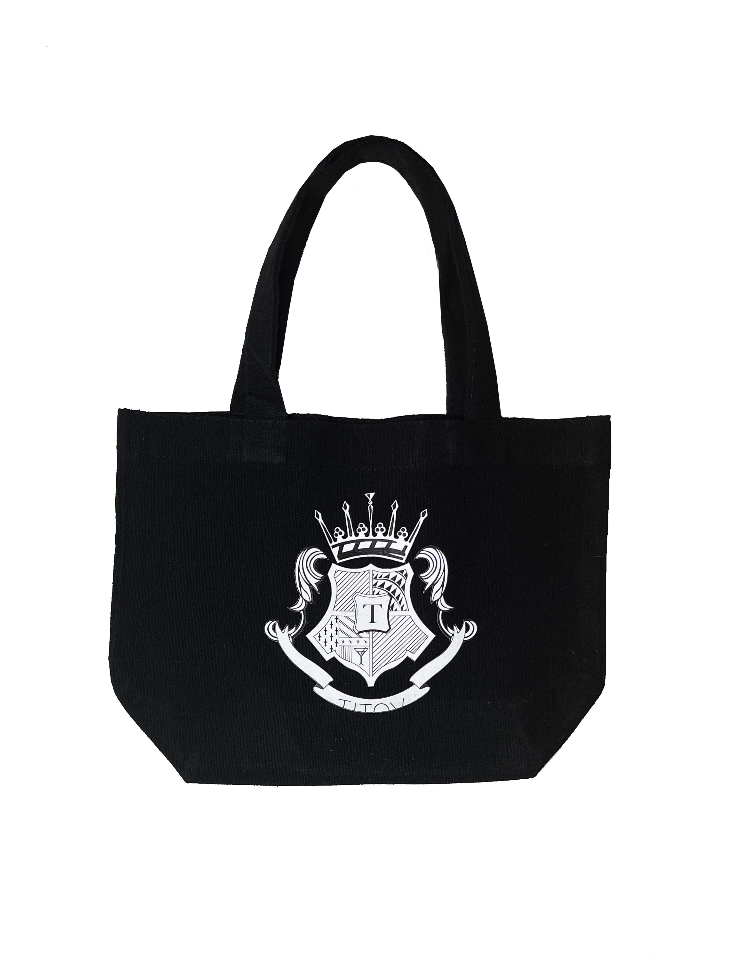 Crest Mini Black Tote Bag with Two Handles