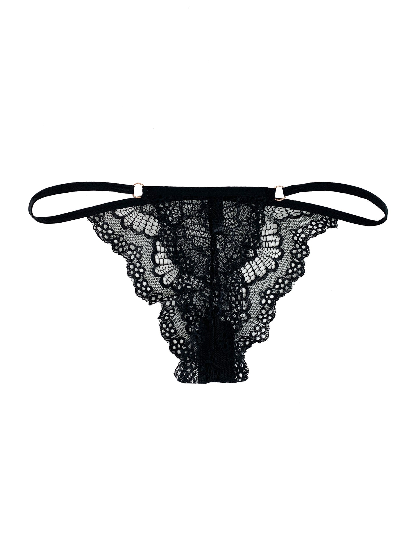 Delicate black lace string thong