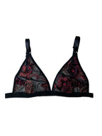 Megan Black Tulle Bralette with Maroon Embroidery