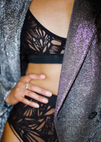 girl in black bra with sparkling blazer to pair it with