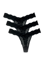 One Size 3 Pack Black Lace Thongs